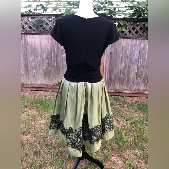 VTG Y2K SemiFormal Whimsigoth Grunge Fairy Black+Sage Midi Skater Dress Size M - Picture 10 of 16